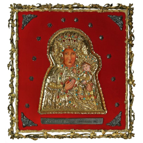 Matka Boska Częstochowska, koszulka złoconona wysadzana kamieniami szlachetnymi